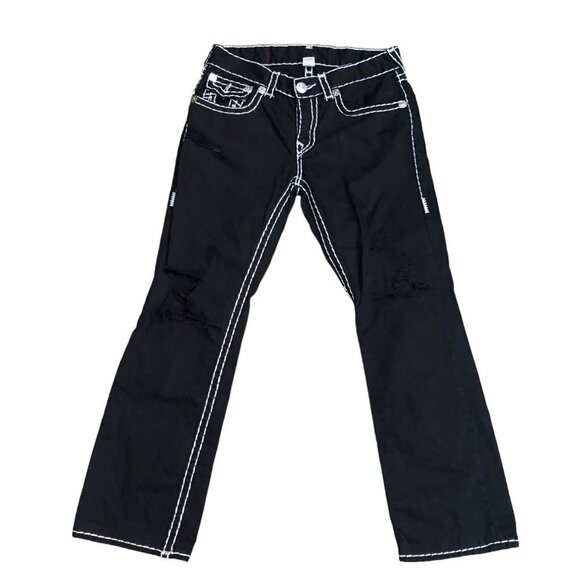 Vintage True Religion Jeans Size 32 STRAIGHT SUPER T BLACK WHITE STITCH - Picture 7 of 9